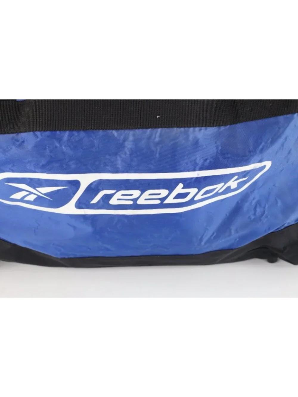 Vintage 90s Reebok Distressed Spell Out Handled Duffel Bag Gym Carry On Blue